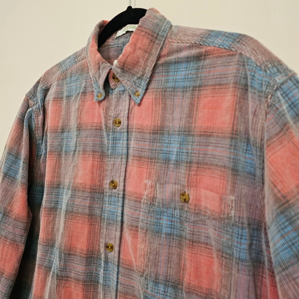 ORVIS Mens L Plaid Corduroy Button Down‎ Shirt Long Sleeve Cotton Pink Gray - Picture 5 of 9